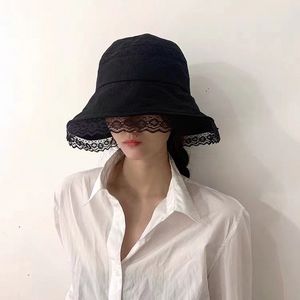 Elegant spetsbassäng mössa och sommarkoreansk vilda mode Big Brim Fisherman Hat Sunscreen Sunshade Beach Bucket Hats Women