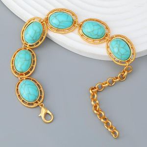 Strand afrikansk turkosa armband för man guldpläterad oval blå sten kvinna pulsera de cuentas vintage juvelery
