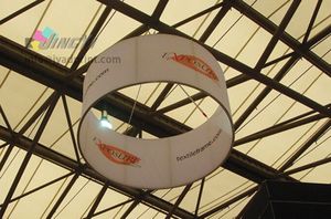 Custom circle tension fabric pillowcase aluminum pipe ceiling banner for booth display