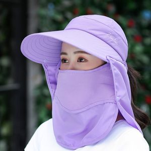 Summer Women Bucket kapelusz Składany zdejmowany duży brzeg słoneczny Outdoor Anti-UV Ponytail Fishing Hat Face Ochrona szyi Panama Cap