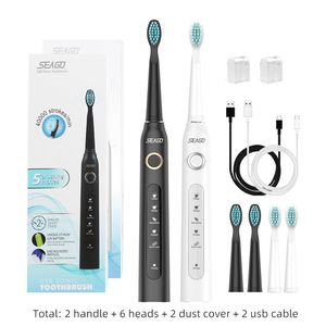 Escova de dentes SEAGO Elétrica Recarregável Sonic Travel Heads Substituição Adulto Timer Brush 5 Modos 4 Cores 230627