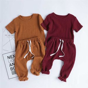 Sommer Herbst Kleinkind Kinder Jungen Mädchen Anzüge Kurzarm Blank Träger Hosen 2 stück Anzüge Baumwolle Kinder Kleidung für 0-1T