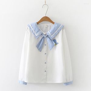 Camicette da donna Camicie bianche da marinaio vintage Camicetta da donna Carino papillon davanti Top a maniche lunghe Kawaii Ragazze Anime Costume Cosplay Scuola JK