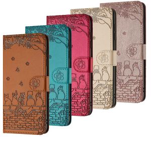 Imprint Cat PU Leather Wallet Cases For Samsung S23 Ultra S22 Plus A54 A34 A24 A14 A53 A33 A23 A13 A32 Butterfly Flower Wall Hand Feel Card Slot Holder Flip Cover Purse