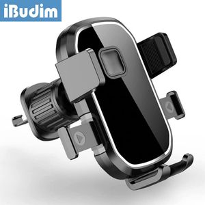 IBUDIM BIL TELEFON HÅLLER Mobiltelefon Stand GPS Support Metal Hook Lock Car Air Vent Clip Monta för iPhone 14 13 12 Xiaomi Huawei
