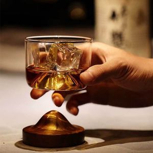 Wine Glasses Mountain shaped wooden bottom glass small wine Irish whiskey whisky lovers 4oz drinking glasses 230628