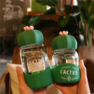 Caraffa di cactus in vetro fresca e portatile mini piccola tazza da viaggio per acqua anti-caduta e resistente al calore creativa tazza di tendenza carina per ragazza L230620