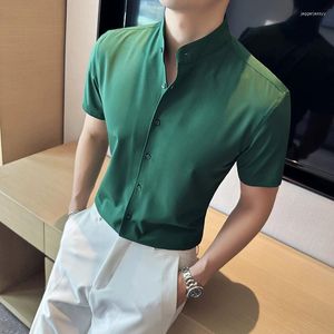 Men's Casual Shirts 4 Colors Plus Size 4XL-M Summer Short Sleeve Men Formal Business Slim Fit Solid Shirt Tuxedo Clothes