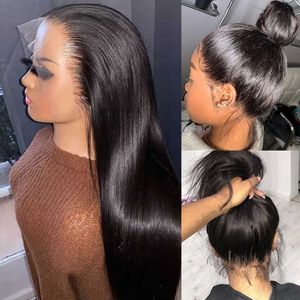 Perucas Sintéticas Full Lace Frontal Wig Inch Brasileiro Osso Reto Hd Transparente Frontal Humano para Mulheres Pré Depenado