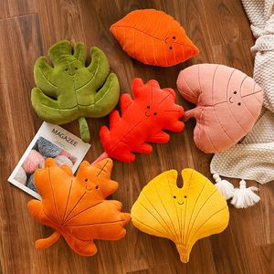 Plush Pillows Cushions Natural Leaf Pillow Stuffed Cuddly Maple Apricot Green Red Orange Leaves Back Support Seat Cushion Home Sofa Decor Prop 230628