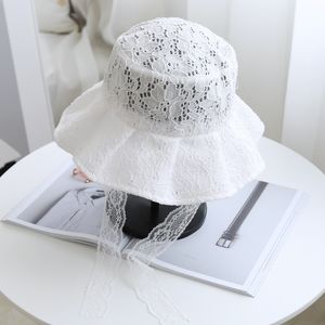 Omea spets hink hatt kvinnor sommarsol visir mode fiskare elegant blommig hatt med band diskette cap semester lyxdesigner