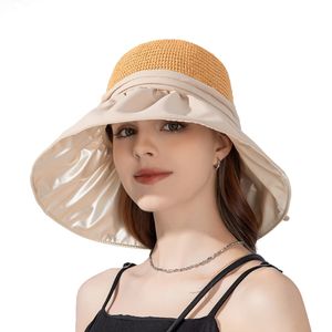 Women Summer Elegant Bucket Hat with Bow-tie Lady Vinyl Sunscreen Beach Cap Breathable Outdoor Wide Brim for Sun Protection New