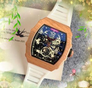 2024 Luksusowe światłowód tekstury drewnianej obudowa męskie zegarki kwarcowe chronograf ruch Zegar mrożony hip -hop komfort obfity gumowy pasek sportowy