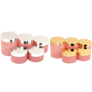 Nachfüllflaschen, Kunststoff-Cremebehälter, rosa PET-Hautpflegetöpfe, glänzender Gold- und Silberdeckel, Kosmetikdosen, leere Weithalsflasche, 250 ml, 200 ml, 150 ml, 120 ml, 100 ml