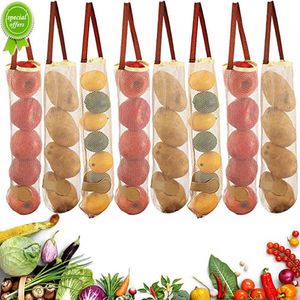 Nya 2st Mesh Fruit Grönsaker Vitlök Lök Väggmonterad förvaringspåse Återanvändbar Cylinder Hollow Mesh Bag Hem Kök Tillbehör