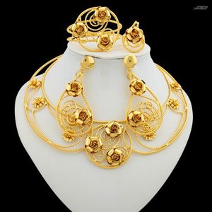 Necklace Earrings Set Brazilian Weddings Jewelry For Women 18k Gold Color And Hoop African Dubai Plated Jewellery Gifts