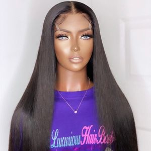 Brazilian Natural Black Long Straight 26Inch 180%Density Pre Plucked Free Part Soft Lace Front Wig For Women With Baby Hair