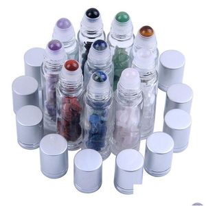 Packing Bottles Natural Gemstone Essential Oil Roller Ball Clear Pers Oils Liquids Roll On Bottle With Crystal Chips Drop Delivery O Dh1O0