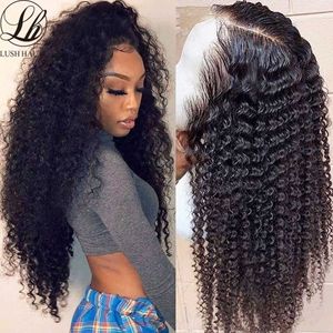 Kinky Curly Lace Front Wigs 180% Density Natural Black Synthetic T Part Lace Frontal Wigs Glueless With Baby Hair For Black Wome 230524