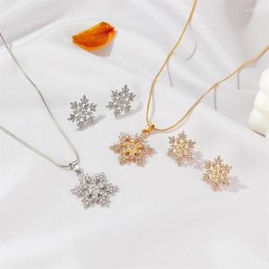 Necklace Earrings Set Elegant Snow Flake For Women Girls Classic Trendy Zircons Neckalce Earring Jewelry Fashion Gifts