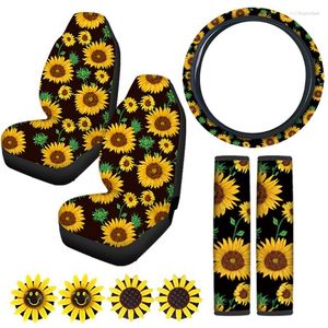 Bilstol täcker 9 stycken Universal Sunflower Accessories Kit inkluderar 2 front rattskyddsbit