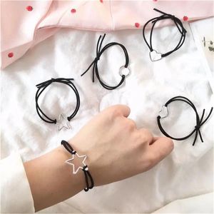 Link Bracelets Chain Gift Rope Wristband Heart Shape Alloy Pendant Couple Bracelet Adjustable Friend