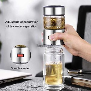 Oneisall Bouteille d'eau en verre de 400 ml avec passoire à thé en vrac Infuseur à thé Bouteille en verre à double paroi Libre de démonter le thermos L230620