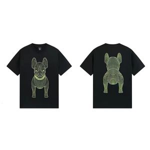 Camisetas masculinas 2023 marca coreana camiseta manga curta padrão bulldog metade e blusa feminina 100% algodão 230627