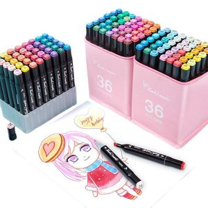 Markörer 36Color Doubleheaded Marker Pen Set Color Flower Bags Anime Color Brush Art Marker Pen Alcohol Feily Coloring Pen