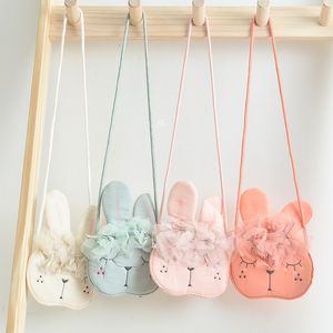 Handväskor barn tjej barn mynt handväska väska hobos mini liten söt bomullstyg tecknad kanin kanin koreanska tillbehör grossist gåva 230628