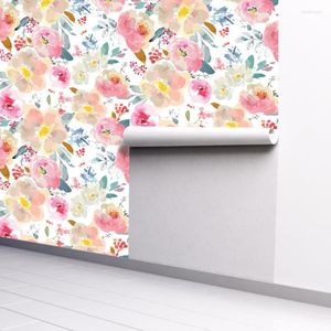 Papéis de parede autoadesivos multicoloridos flores papel de parede papel removível para decoração de quarto sala de estar mural de parede 45 cm de largura