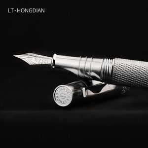 Pens Hongdian 6013S Multipoint Brushed Grinding Vintage HighEnd Silver Carving Fountain Pen Iridium EF/F Nib For Gifts