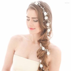 Saç Klipleri El Yapımı Başlığı İnci Çiçek Örgü Bandı Taklidi Uzun Gelin Düğün Tiaras Taç Hairband Aksesuarları Süs Takı