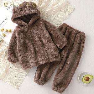 Clothing Sets Baby Boy Girl Clothes Pajamas Set Flannel Fleece Infant Toddler Child Warm Hooded Sleepwear Home Suit Winter Spring Autumn 1 5Y 230627