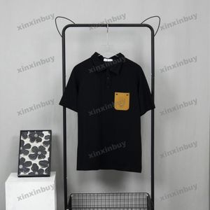 Xinxinbuy Men designer tee t shirt 23ss läder etikett ficka polo kort ärm bomull kvinnor gul svart vit xs-2xl