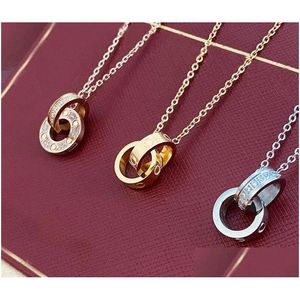 Pendant Necklaces Fashion Necklace Jewelry For Lover Men Women Double Ring Fl Two Rows Diamond Octagonal Screw Cap Love Couple Gift Dh7Zx