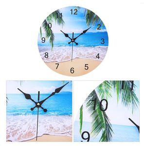 Wall Clocks Beach Landscape Clock Digital Home Decor Scenery Designed Hanging Animal Mute MDF Creative Adorn