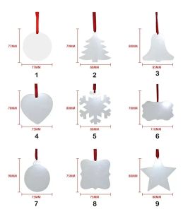 Sublimation Blanko Weihnachtsornament Doppelseitiger Weihnachtsbaumanhänger Multiform Aluminiumplatte Metall Hängeetikett Feiertage Dekoration Handwerk 0618