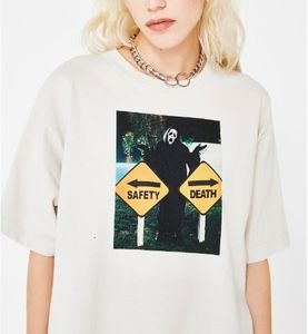 女性S Tシャツの安全または死のユニセックスヒップスターホラー映画グラフィックティーゴシックハロウィーンシャツ90Sホワイトトップ230628