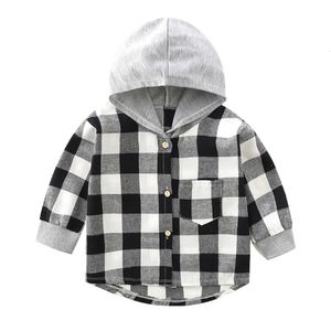 Magliette Synpos Primavera Bambini Ragazzi Felpe con cappuccio scozzesi Autunno Neonata Camicia a maniche lunghe in cotone Casual Bambini Top con cappuccio Vestiti 1 7 anni 230627