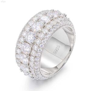 Hiphop 925 Sterling Silver Pave VVS Moissanite Diamond Multi Layer Iced Out Wedding Ring for Men Finger