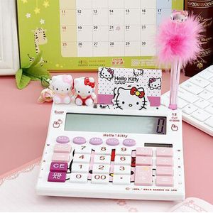 Calculators 12 Digits Solar Cute Kitty Calculator Solar Clear Calculator with Pen and Notebook Calculated Calculadoras Children Scientific