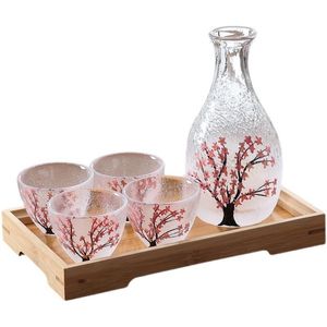 Bar Tools Handmade Japanese Cherry Blossom Glass Sake Liquor Spirit Yellow Wine Warmer Pot Set 230628