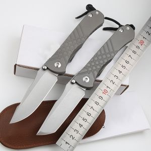 1Pcs CK627 Folding Knife S35VN Stone Wash Drop/Tanto Point Blade TC4 Titanium Alloy Handle Outdoor EDC Pocket Knives with Leather Sheath