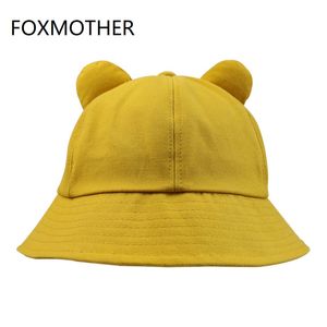 Foxmother New Cute Fashion Yellow Pink Solid Color Cat Ears Bucket Hat Women Korean