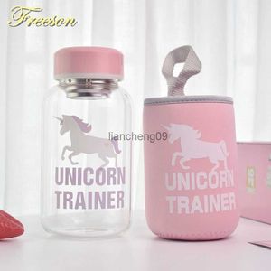 Unicorn Glass Water Bottle with Tea Strainer Sleeve 600ml Creative Sport Bottles Camping Bottle Tour Drinkware Drop Shipping L230620