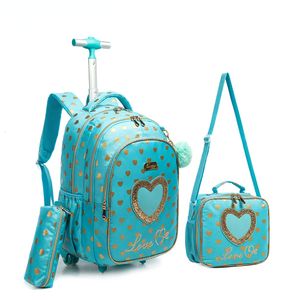Backpacks Children School Rolling Backpack Bag Wheeled for Girls SchooTrolley Wheels Kids Travel Luggage Trolley Bags 230628