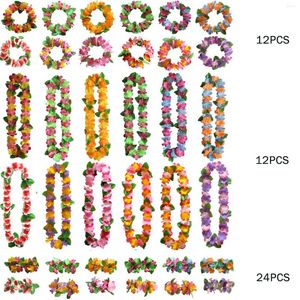 Dekoratif Çiçekler 48 adet Kıyafet Tatil Renkli Çelenk Kolye Yapay Zincirler Parti Süslemeleri Tropikal Hawaiian Lei Bilezikler Kumaş