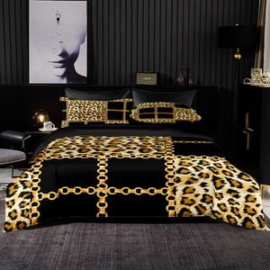 Bedding sets Leopard Chain Pattern Duvet Cover 240x220 With Pillowcase Black Luxury Bedding Set 220x260 Quilt Cover Twin King Size Sheet Set 230627