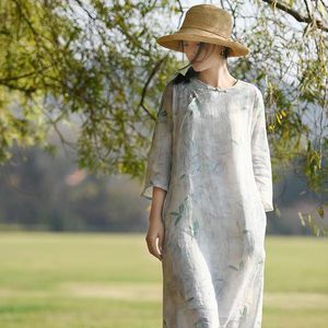 Etnisk kläder Kinesisk stil Bomulls- och kvinnors 2023 Vår vintage klänning kvinnlig nationell ramie förbättrad cheongsam kjol